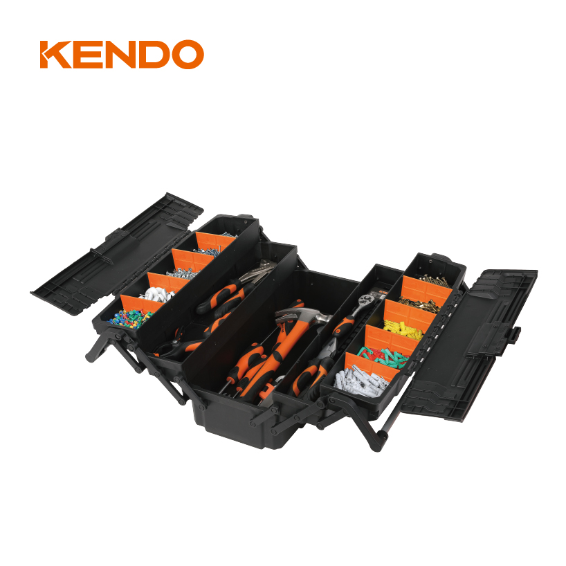 Hochfester Werkzeugkasten aus freitragendem Kunststoff mit 5 Fächern und Schubladen